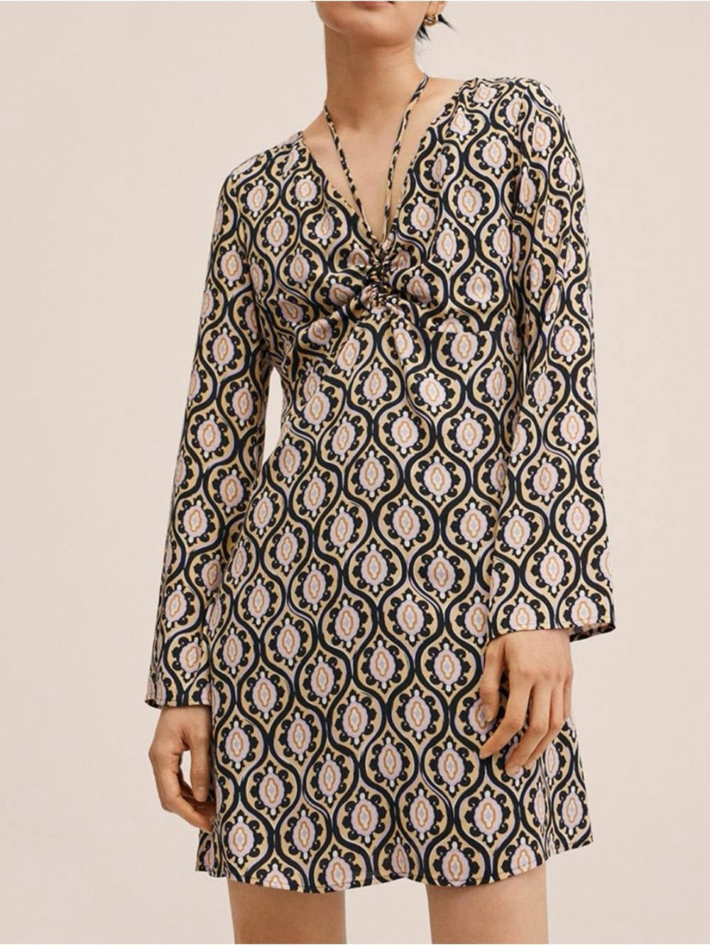 MNG Long Sleeve Tie Neck Dress